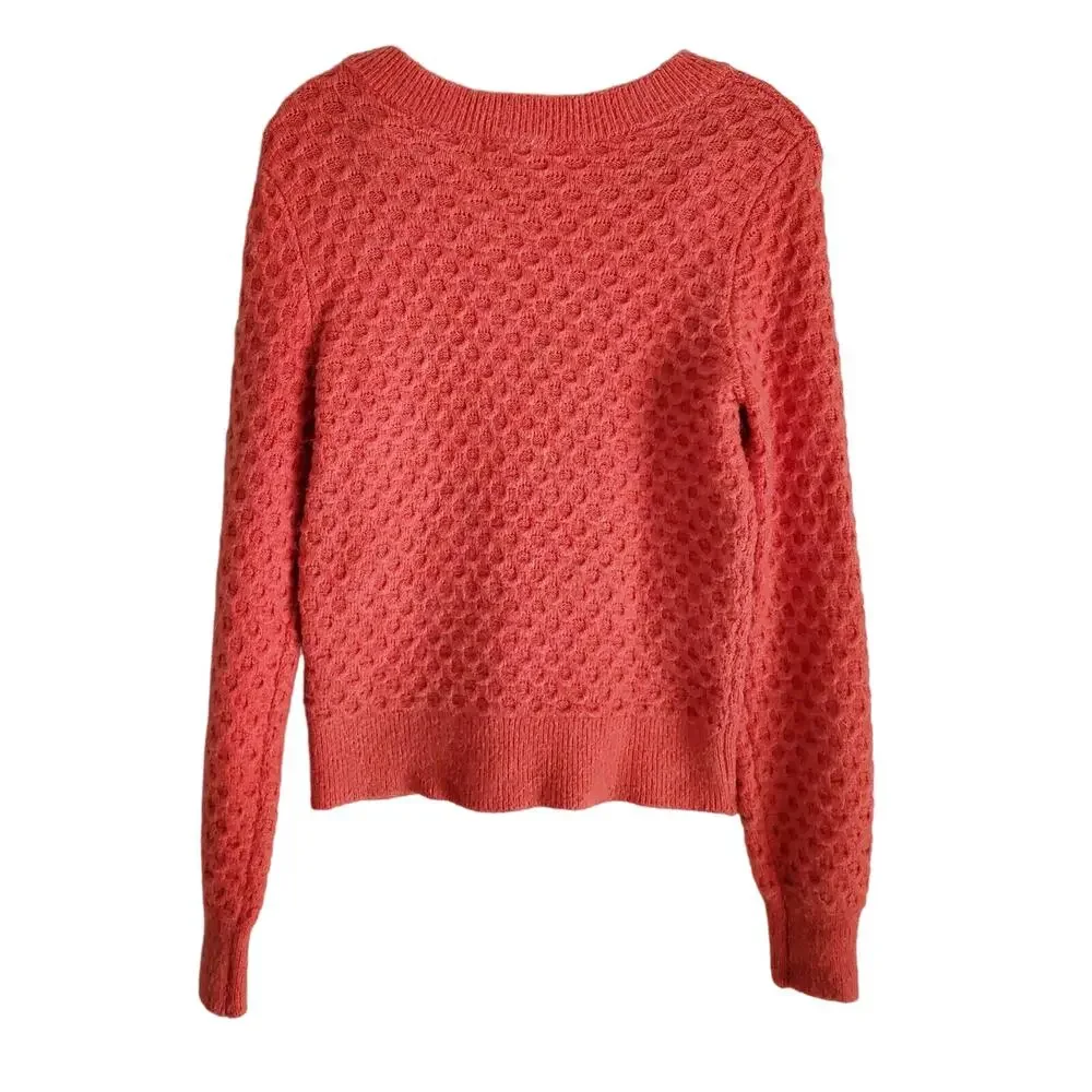 H&M Women's Sweater Small S ALPACA MOHAIR BLEND Cable Knit Long Sleeve Orange